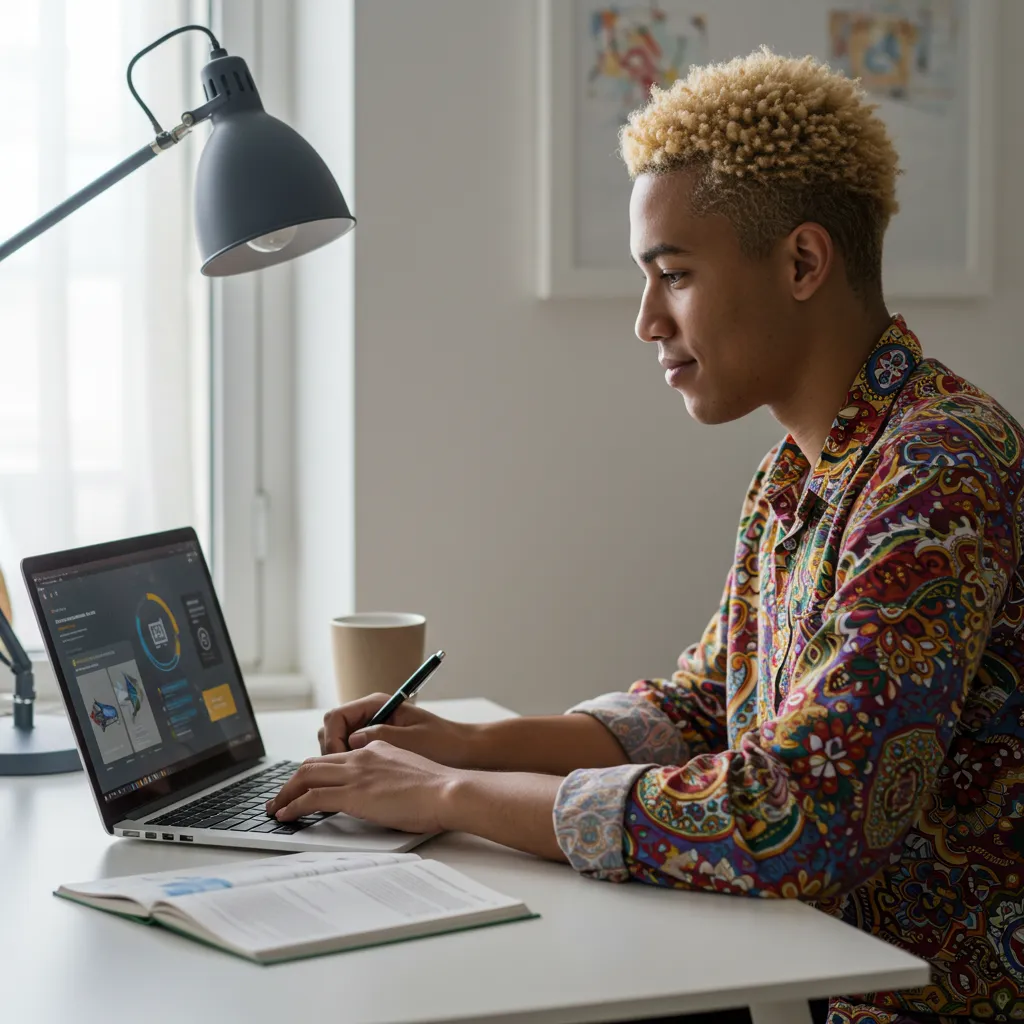 A student studying online for a Business Associate's Degree, representing the best online schools for business associate's degree.